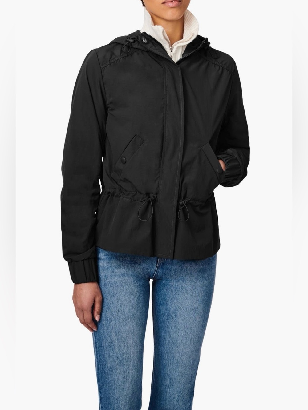 Women’s Bernardo Black Drawstring Waist Hooded Jacket